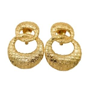 Givenchy 80 Statement Dangle Earrings Clip On Quilted Gold Tone Vintage 1980s